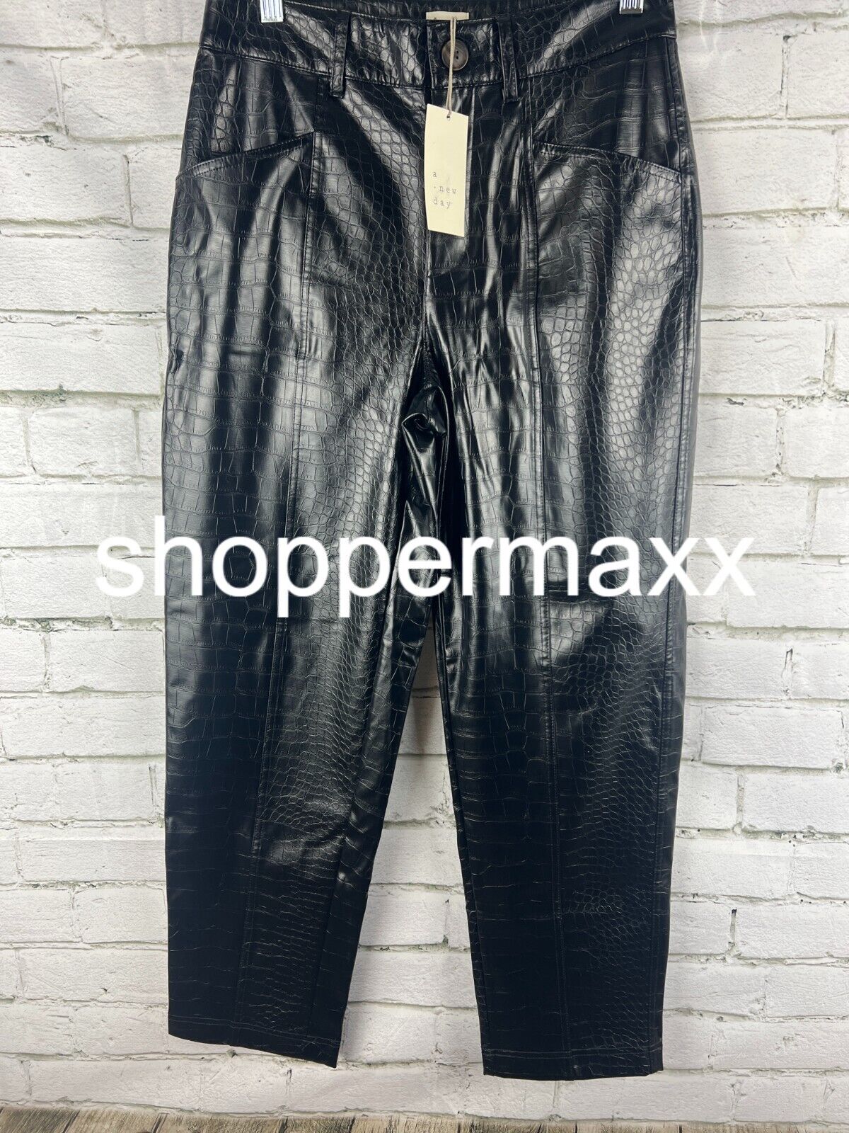Women's High-Rise Faux Croc Pants - A New Day, Black, 4
