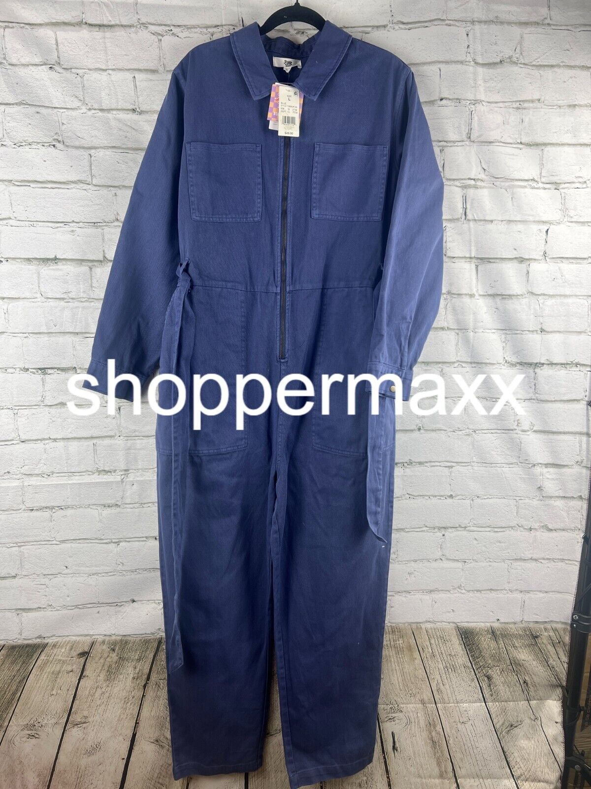 Women's Ascot + Hart Graphic Utility Zipper Jumpsuit - Blue, L