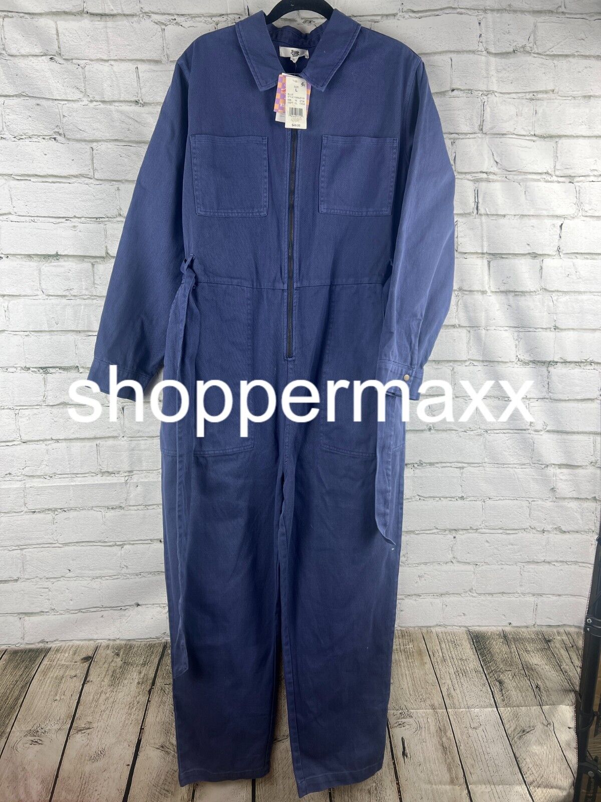 Women's Ascot + Hart Graphic Utility Zipper Jumpsuit - Blue, L