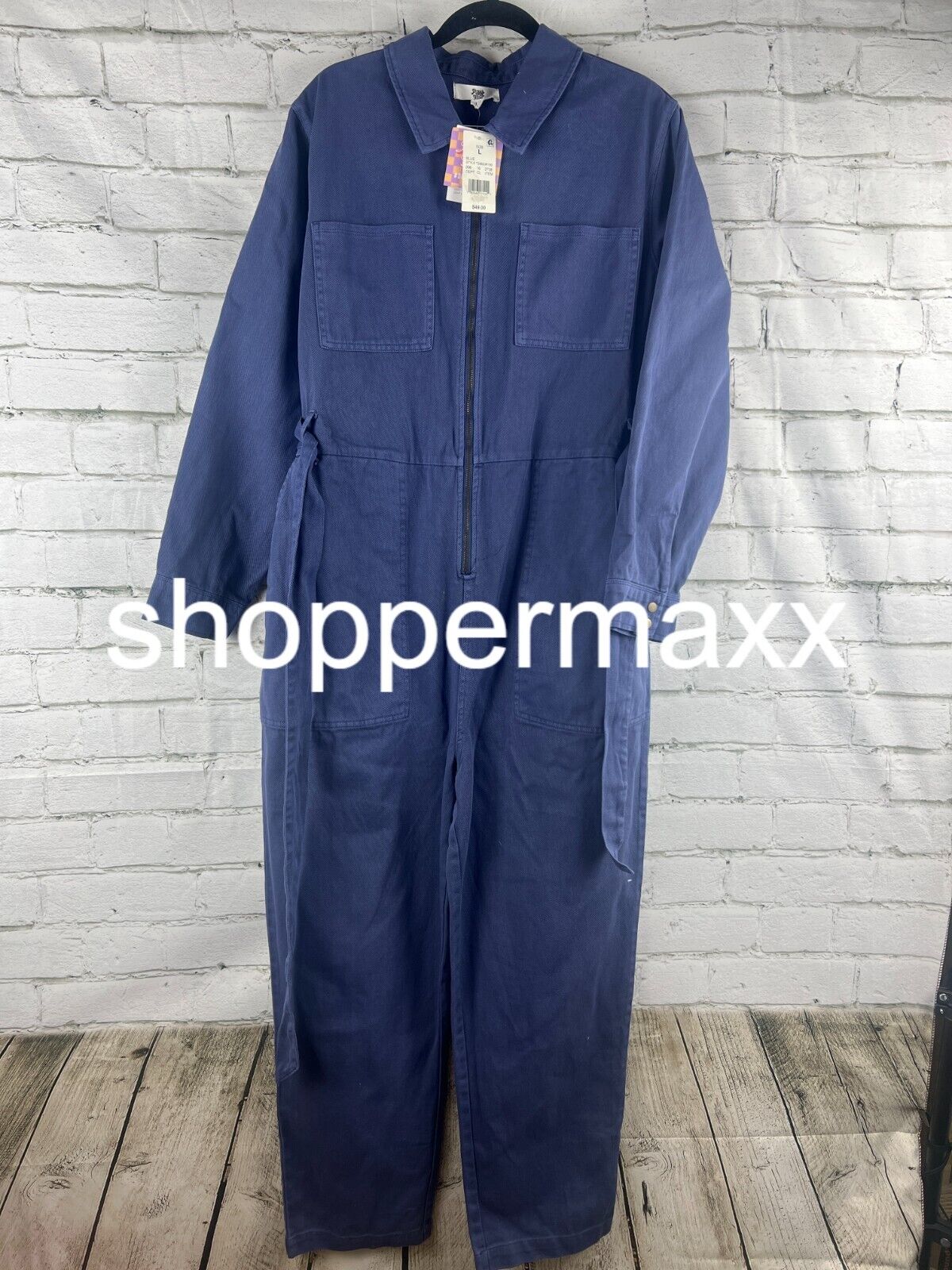 Women's Ascot + Hart Graphic Utility Zipper Jumpsuit - Blue, L