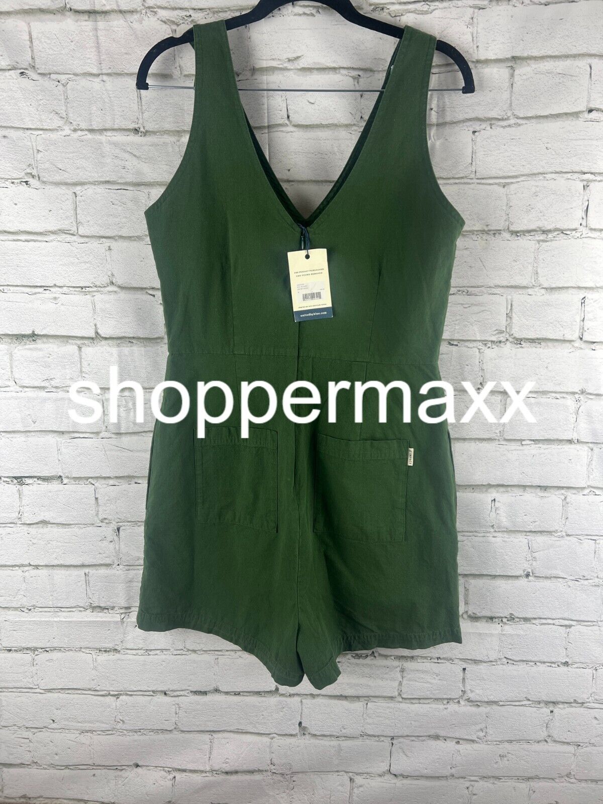United By Blue Women's Organic V-Neck Romper - Hunter Green, M