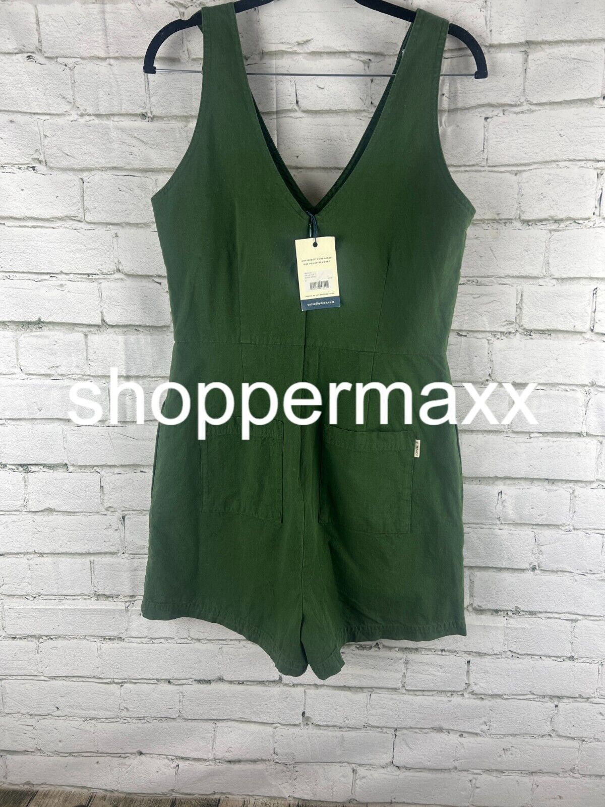 United By Blue Women's Organic V-Neck Romper - Hunter Green, M
