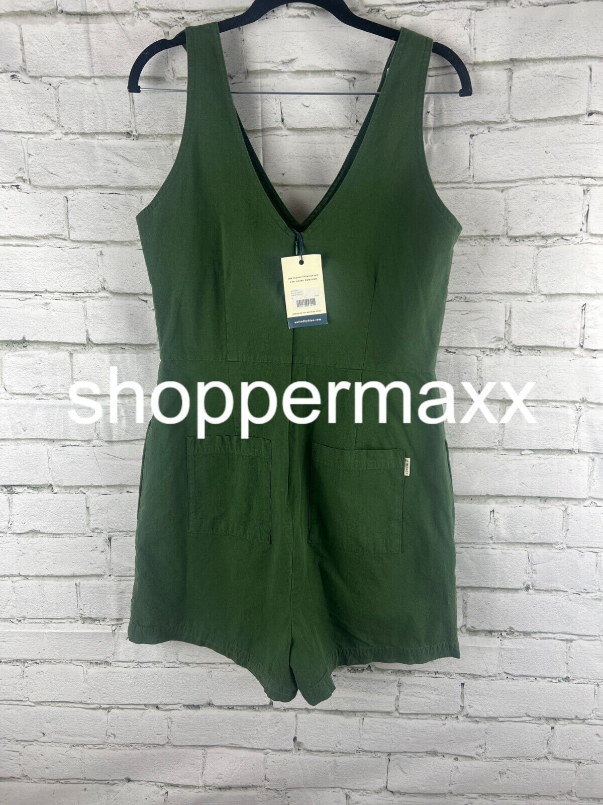 United By Blue Women's Organic V-Neck Romper - Hunter Green, M