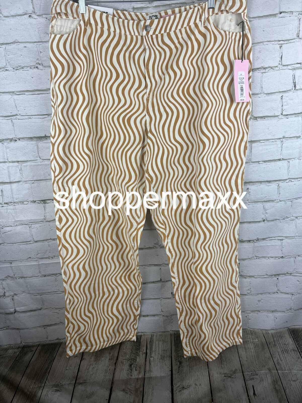 Women's Wave Print Cut Out Waist Straight Leg Jeans - Future Collective, Size 20