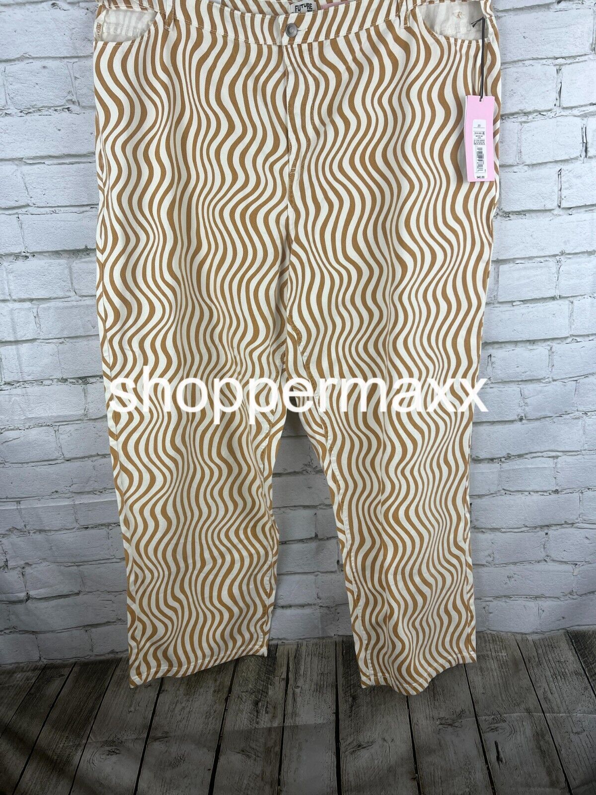 Women's Wave Print Cut Out Waist Straight Leg Jeans - Future Collective, Size 20