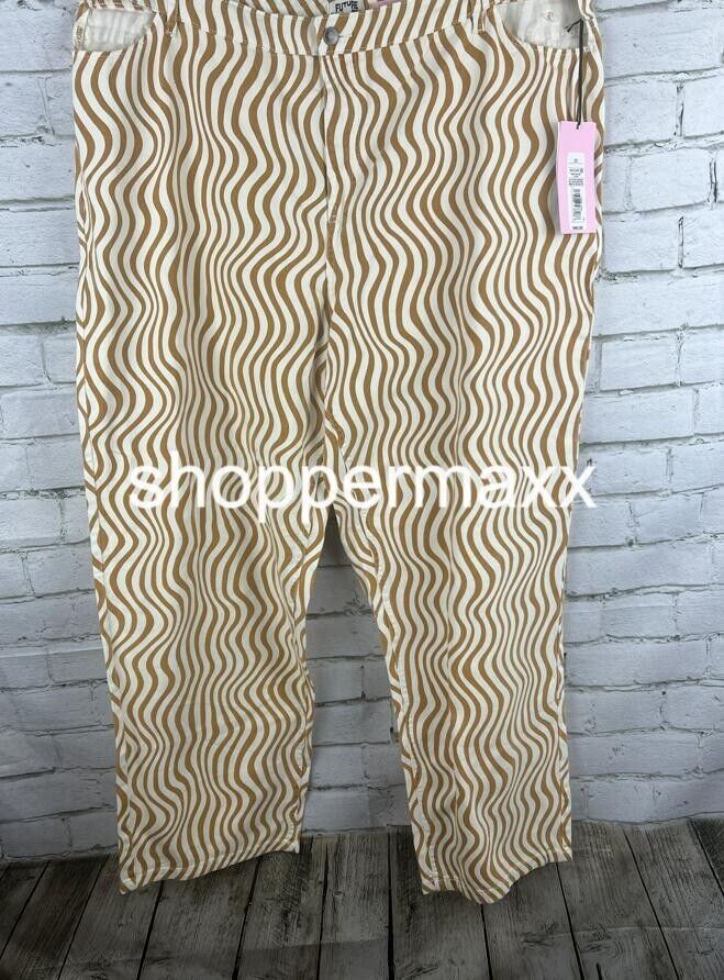 Women's Wave Print Cut Out Waist Straight Leg Jeans - Future Collective, Size 20