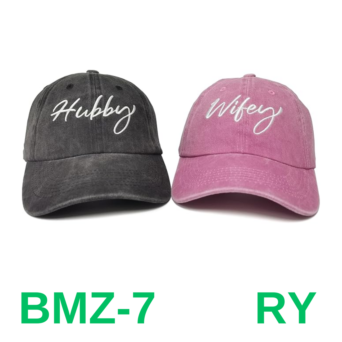 Enodtter Embroidered Matching Hubby Wifey Hats for Couples, Black & Pink