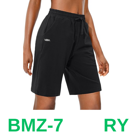 Viodia Women's Bermuda 10" Long Shorts with Pockets Cotton Sweat Lounge, Black,L