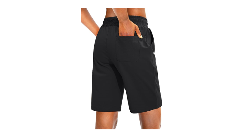 Viodia Women's Bermuda 10" Long Shorts with Pockets Cotton Sweat Lounge, Black,L