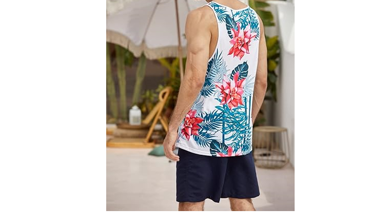 COOFANDY Casual Floral Tank Top Round Neck Sleeveless Comfortable, White, M
