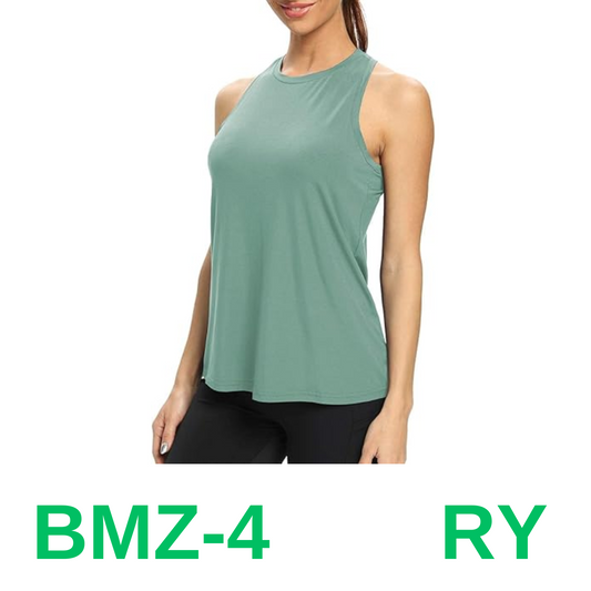 Bestisun Long Workout Tank Gym Athletic Yoga Tops Racerback, Gray /Green, XL