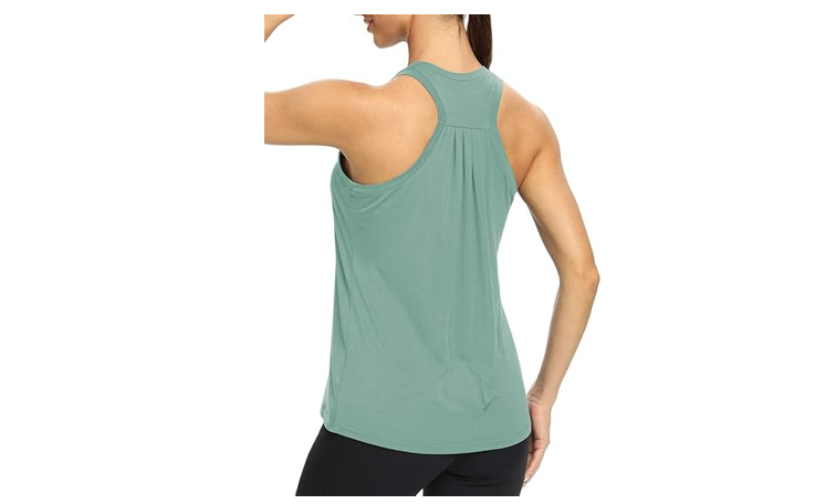 Bestisun Long Workout Tank Gym Athletic Yoga Tops Racerback, Gray /Green, XL