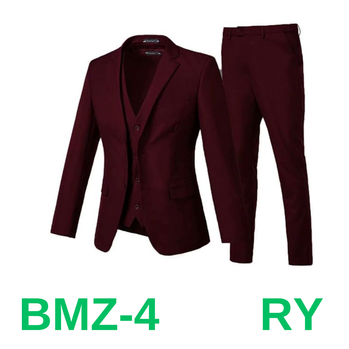 Yanlu Suits for Men Burgundy 3 Pieces Notch Lapel Slim Fit Prom, Burgundy, Small