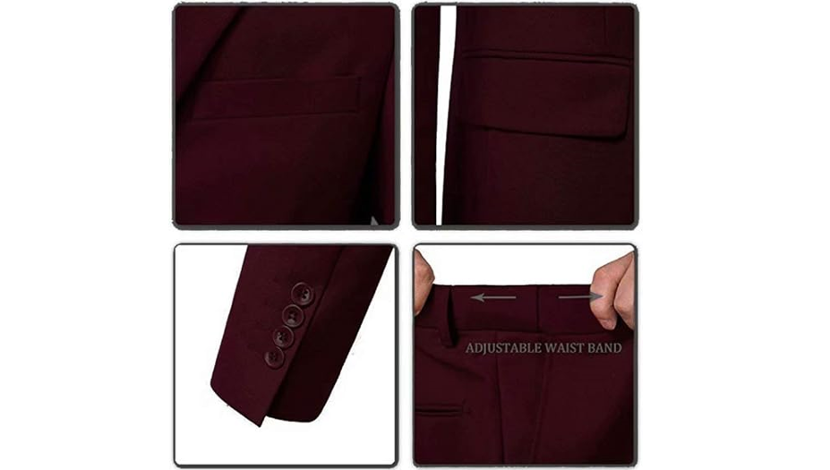 Yanlu Suits for Men Burgundy 3 Pieces Notch Lapel Slim Fit Prom, Burgundy, Small