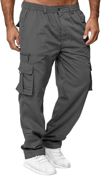 THWEI Men Cargo Pants Casual Cotton Jogger Multi Pockets Outdoor Hiking Pants, M