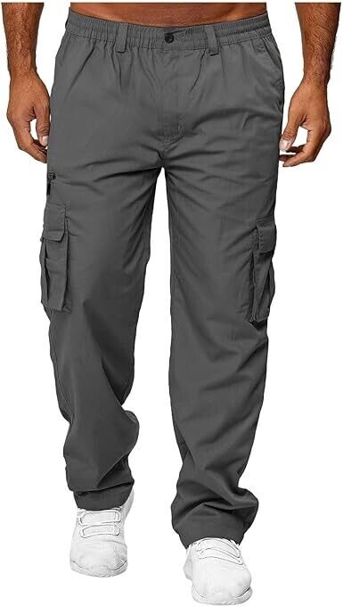 THWEI Men Cargo Pants Casual Cotton Jogger Multi Pockets Outdoor Hiking Pants, M