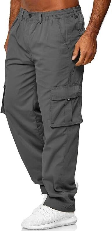 THWEI Men Cargo Pants Casual Cotton Jogger Multi Pockets Outdoor Hiking Pants, M