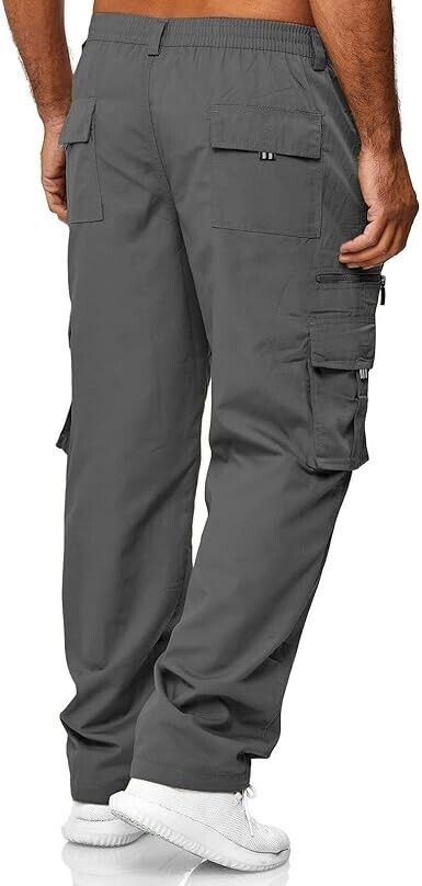 THWEI Men Cargo Pants Casual Cotton Jogger Multi Pockets Outdoor Hiking Pants, M