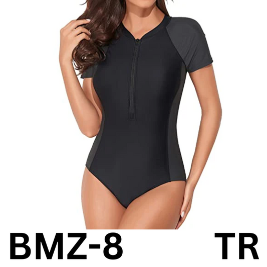 Yonique Women's Rash Guard Short Sleeve Swimsuits 1 Piece Zip Bathing Suit, XXL