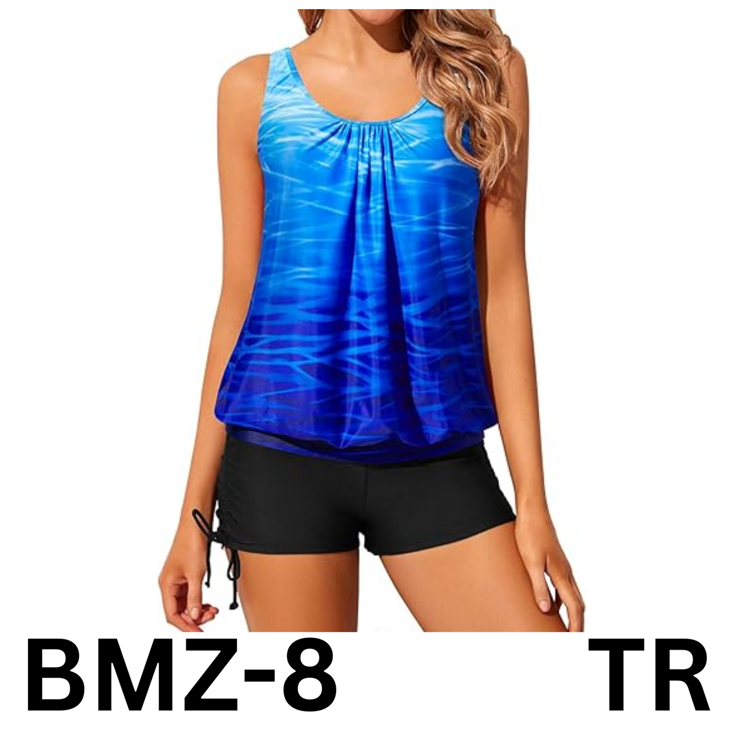 Yonique Blouson Women Tankini Swimsuits Two Piece Bathing Suits, Blue, M