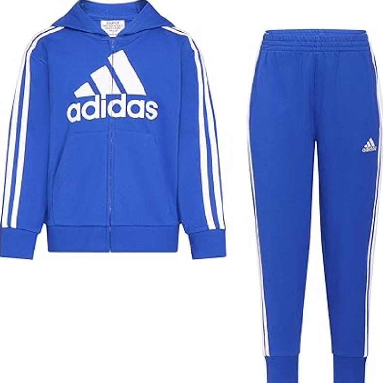 adidas Boys Zip Front French Terry Hooded Jacket & Jogger Set, Team Royal Blue 6