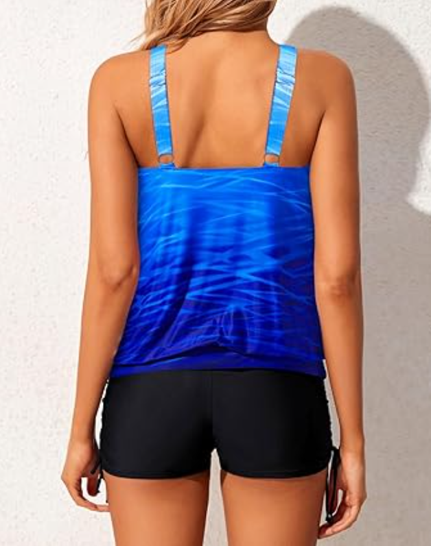 Yonique Blouson Women Tankini Swimsuits Two Piece Bathing Suits, Blue, M
