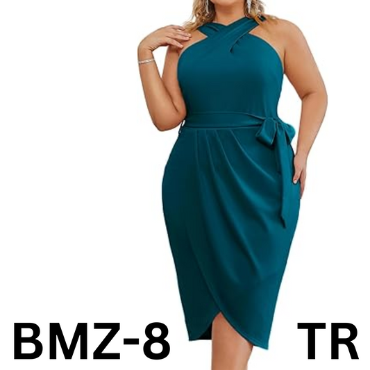 Women' Criss Cross Halterneck Neck Sleeveless Summer Solid Flowy Midi Dress, 20P