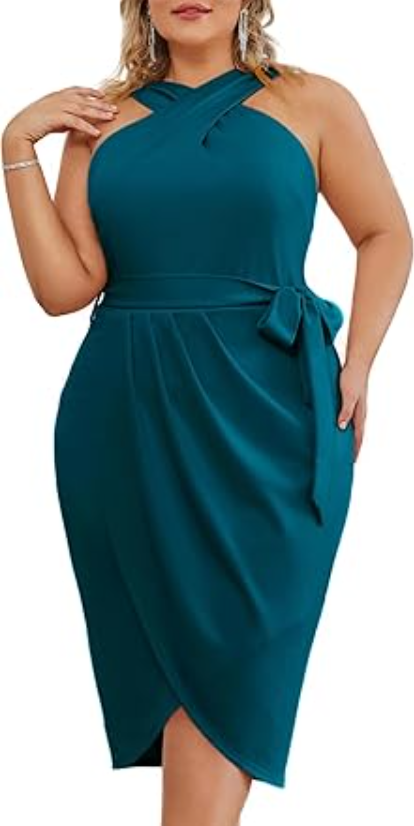 Women' Criss Cross Halterneck Neck Sleeveless Summer Solid Flowy Midi Dress, 20P