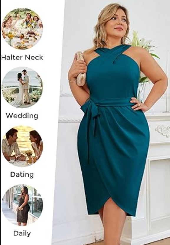 Women' Criss Cross Halterneck Neck Sleeveless Summer Solid Flowy Midi Dress, 20P