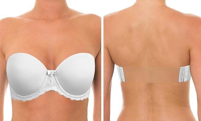 YANDW Strapless Lightly Padded Full Figured Coverage Bra Clear Back, White, 36G