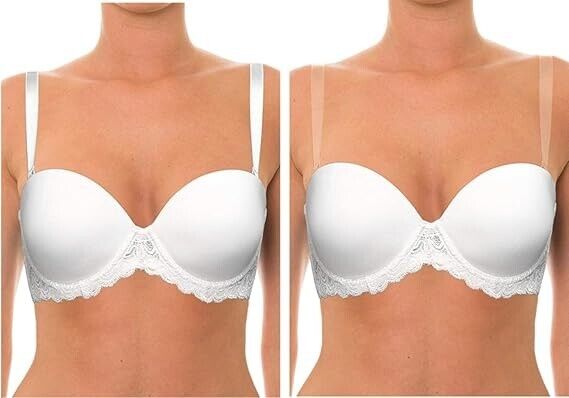YANDW Strapless Lightly Padded Full Figured Coverage Bra Clear Back, White, 36G