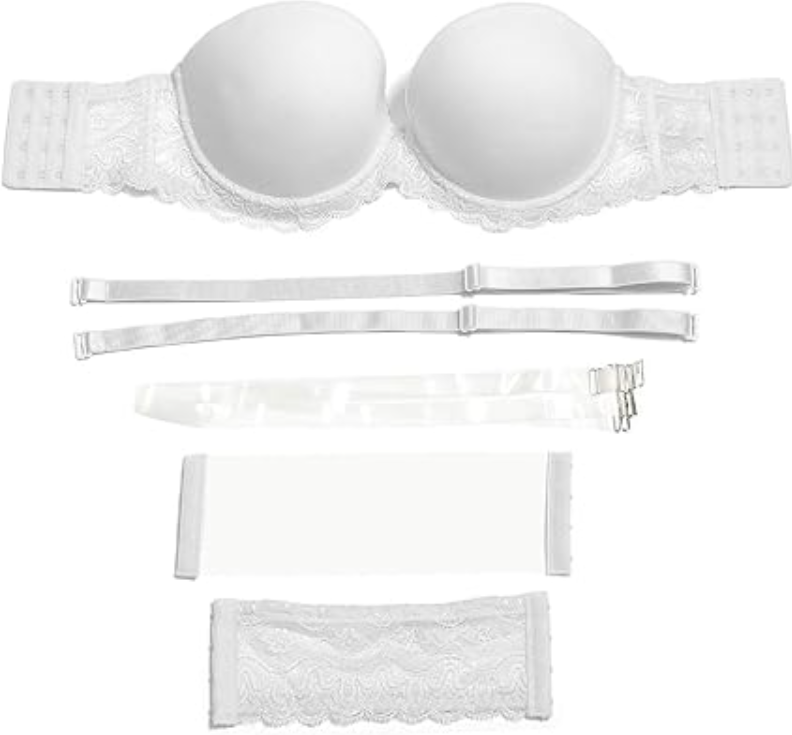 YANDW Strapless Lightly Padded Full Figured Coverage Bra Clear Back, White, 36G