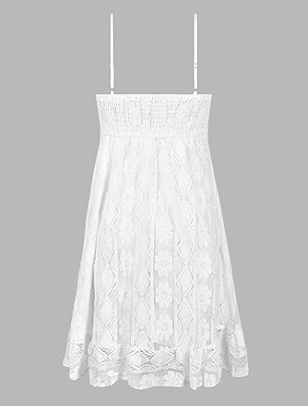 CUPSHE Women's Lace Dresses Boho Tassel V-Neck Flare Ruffle Mini Beach Dress, M