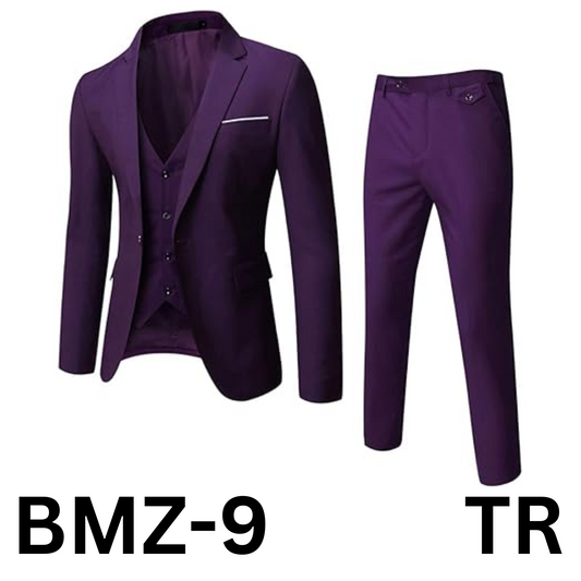 WULFUL Men's Suit Slim Fit One Button 3-Piece Suit Blazer Dress, Purple, 3XL