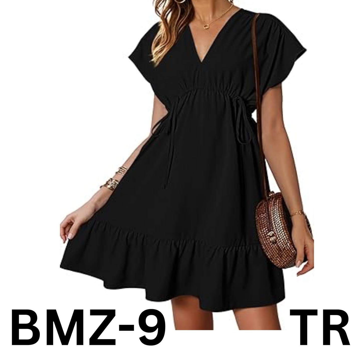 Dokotoo Womens Summer Dresses 2024 Short Sleeve V-Neck Drawstring Casual Dress L