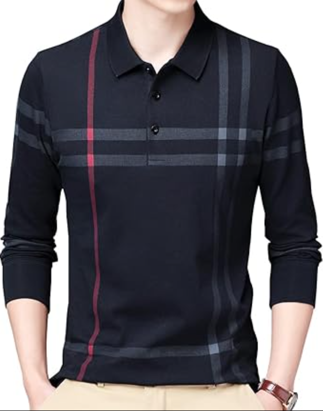 Womleys Mens Casual Striped Cotton Long Sleeve Collared T Shirt Polo Shirts, XXL