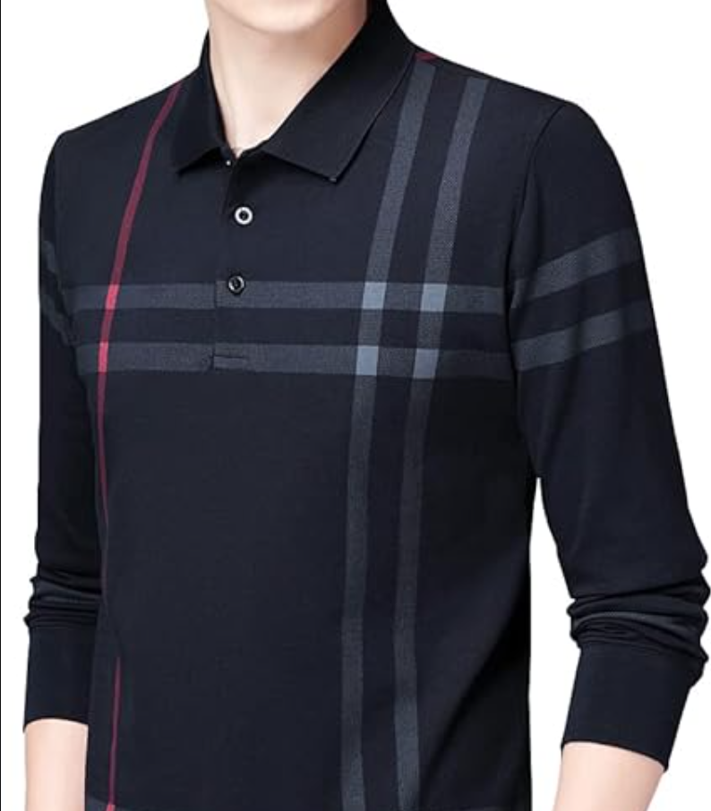 Womleys Mens Casual Striped Cotton Long Sleeve Collared T Shirt Polo Shirts, XXL