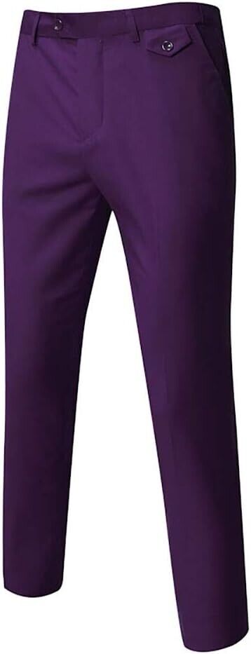WULFUL Men's Suit Slim Fit One Button 3-Piece Suit Blazer Dress, Purple, 3XL