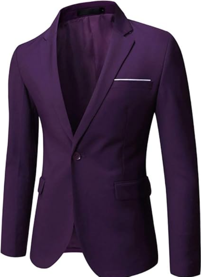 WULFUL Men's Suit Slim Fit One Button 3-Piece Suit Blazer Dress, Purple, 3XL