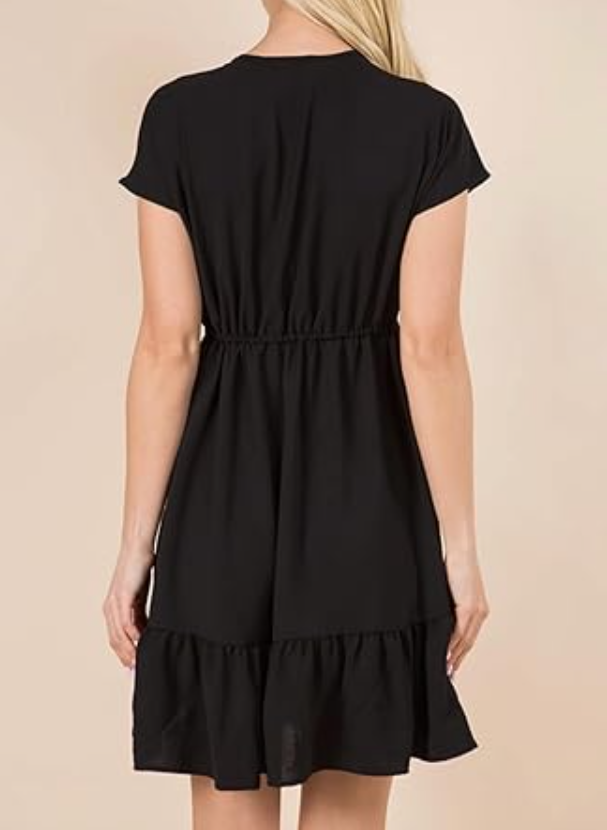 Dokotoo Womens Summer Dresses 2024 Short Sleeve V-Neck Drawstring Casual Dress L