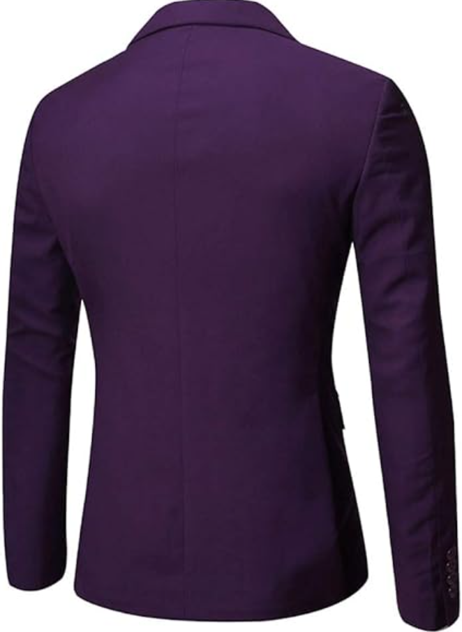 WULFUL Men's Suit Slim Fit One Button 3-Piece Suit Blazer Dress, Purple, 3XL
