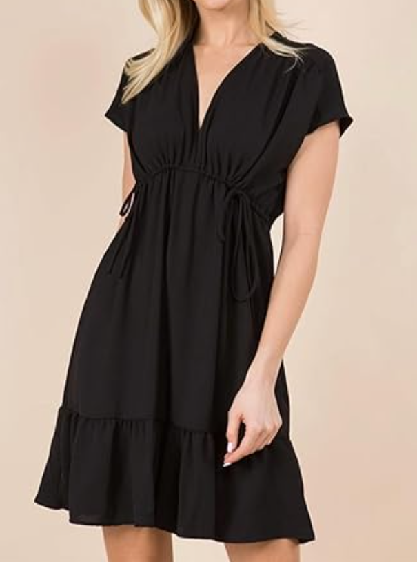 Dokotoo Womens Summer Dresses 2024 Short Sleeve V-Neck Drawstring Casual Dress L
