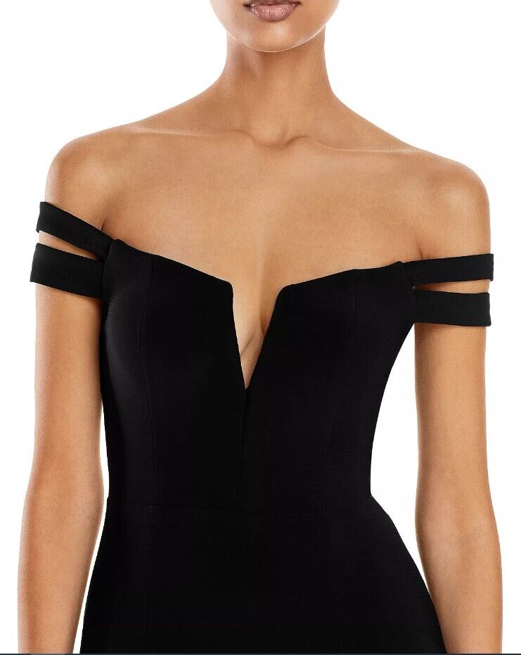 AQUA Off-The-Shoulder Gown Aqua Women's Elegant Dress Exclusive Black SIZE 12