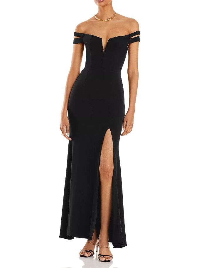AQUA Off-The-Shoulder Gown Aqua Women's Elegant Dress Exclusive Black SIZE 12