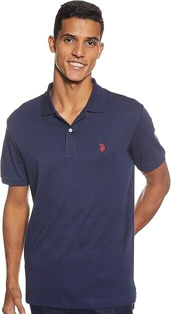 U.S. Polo Assn. Men's Solid Interlock Polo, Cotton Shirt, Classic Navy, X-Large