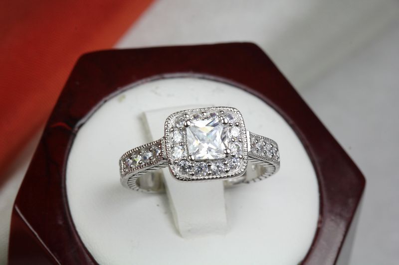 3.19 CT PRINCESS Cut CZ SILVER ENGAGEMENT RING WEDDING RING SET WRS-45