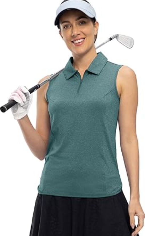YSENTO Women Golf Apparel Clothing Shirts Sleeveless Collared 1/4 Zip Dry Fit, L