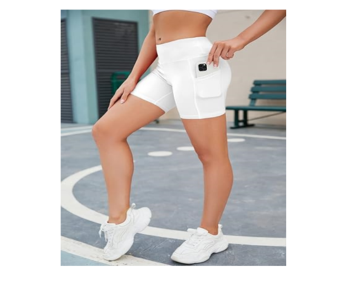WASAH Soft Comfortable Workout Yoga Shorts for Women with Pockets, White, Small