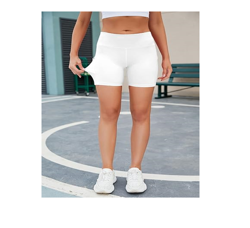 WASAH Soft Comfortable Workout Yoga Shorts for Women with Pockets, White, Small