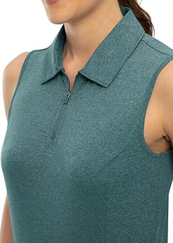 YSENTO Women Golf Apparel Clothing Shirts Sleeveless Collared 1/4 Zip Dry Fit, L